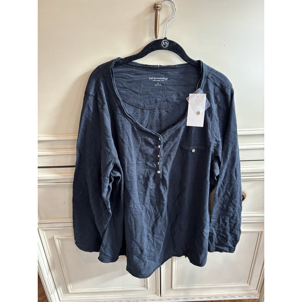 Soft Surroundings Black Plus Size 3X NWT Long Sleeve Raw‎ Edge 100% Cotton